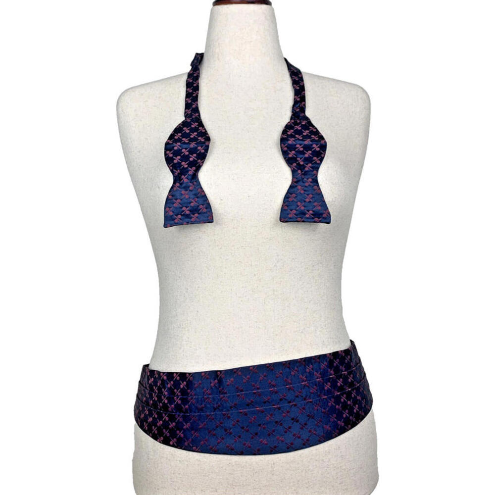 L'Escalier D'Argent Bow Tie Cummerbund 2 pc Set Soie Silk Adjustable Formal Prom